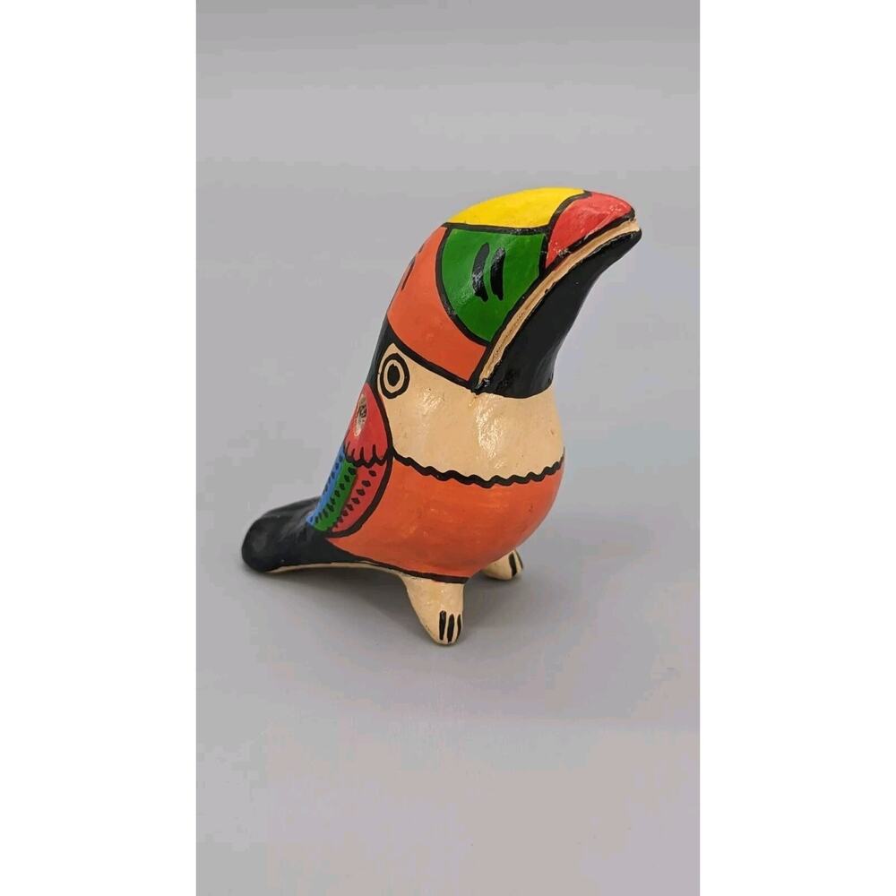 Mexican Tonala Folk Art Whistle Oaxacon Toucan Redware Clay Vintage 3.5"